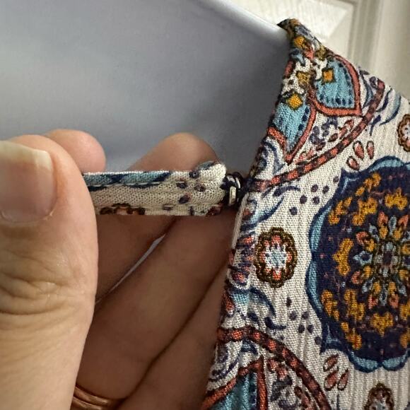 💥Lulu’s Perfect Getaway Blue Orange Print Shift Mini Dress Women’s Small boho - Picture 5 of 9